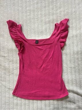 SHEIN Hot Pink Flutter Sleeve Square Neck Tank